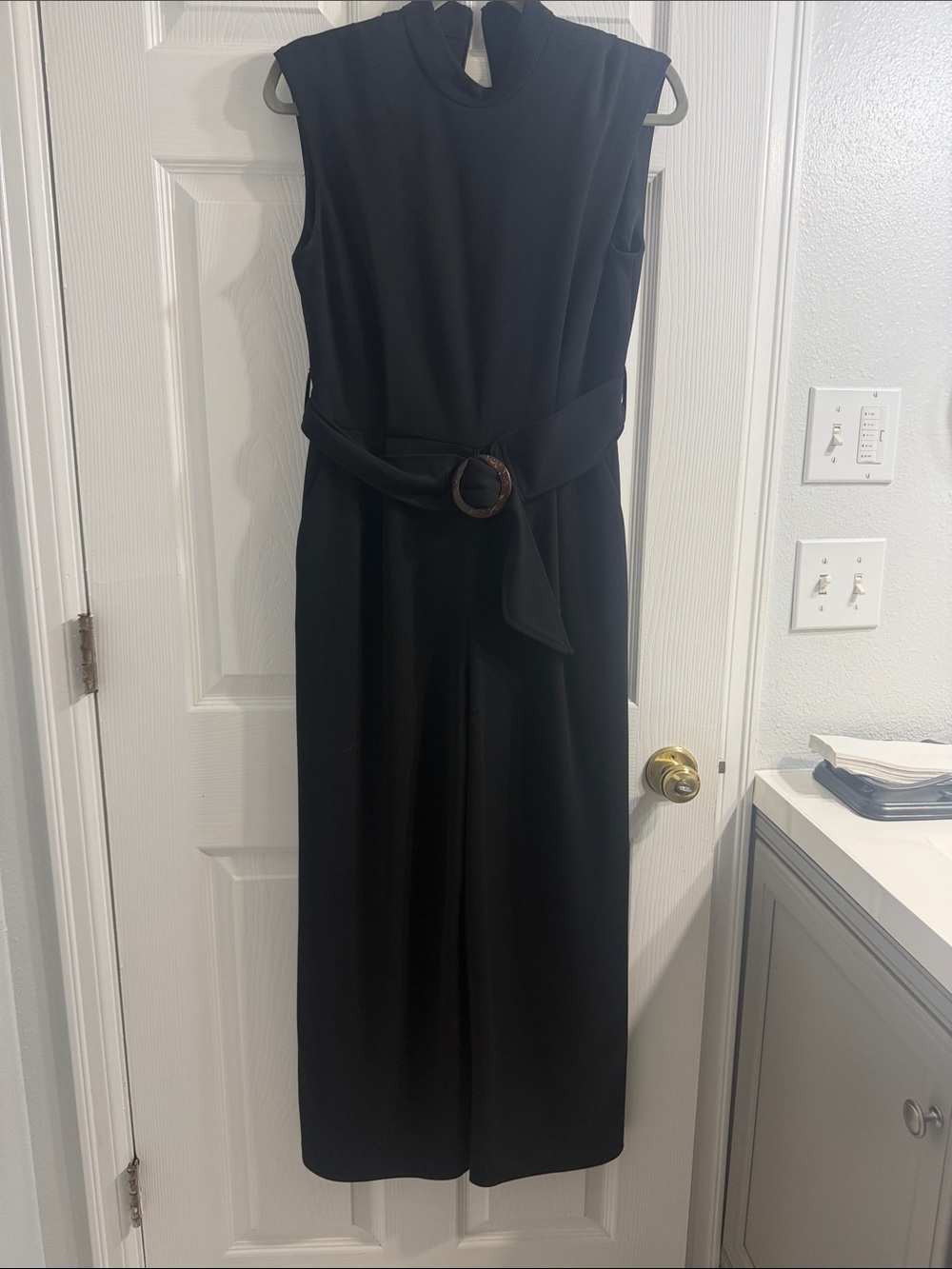 Calvin Klein Black Sleeveless Belted Jumpsuit